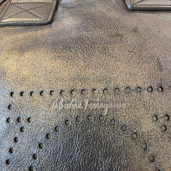 Authentic Salvatore Ferragamo Metallic Leather Gancini Tote – Made in Italy - Picture 8 of 16